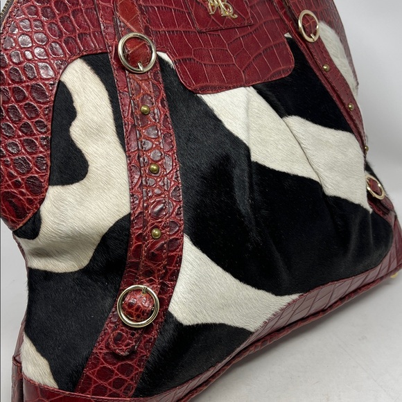MARCO BUGGIANI CALF HAIR CROC EMBOSSED GENUINE LEATHER BOWLER BAG MADE IN ITALY - Picture 8 of 17